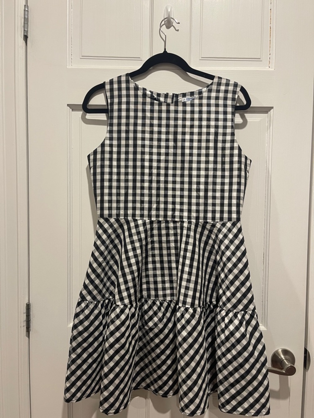 Mayoral Black and White Gingham Tiered Dress